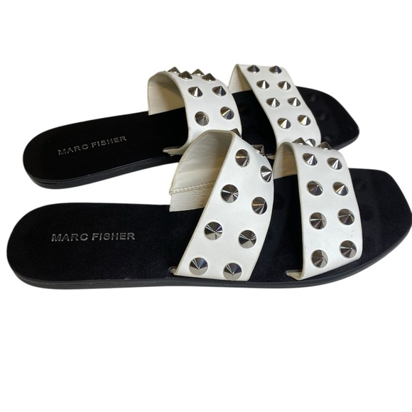 Marc Fisher Bolive White Vegan Studded Flat Sandal Women’s Size 9M - Picture 1 of 12